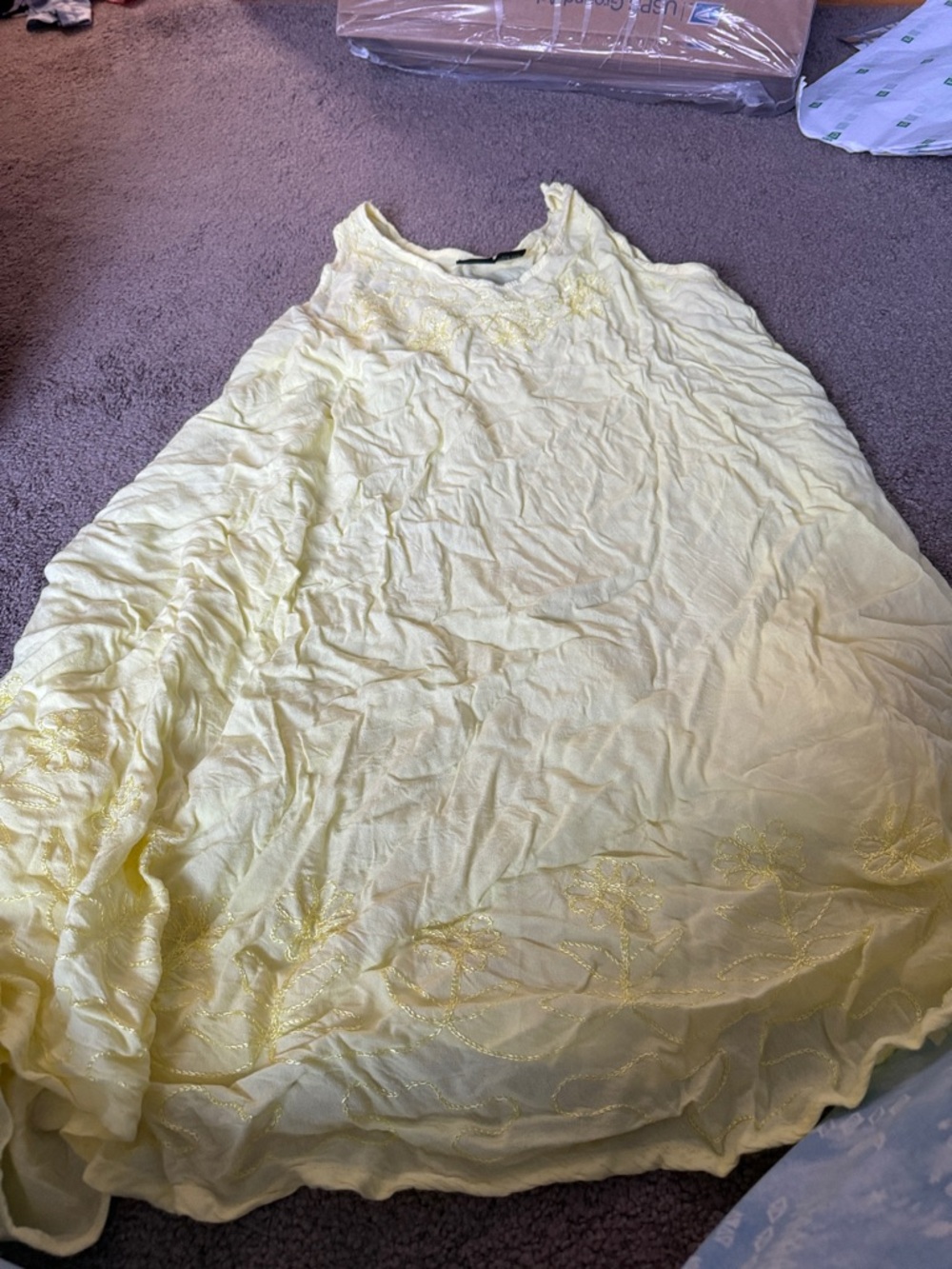 Light Yellow Embroidered Women's Sleeveless Dress